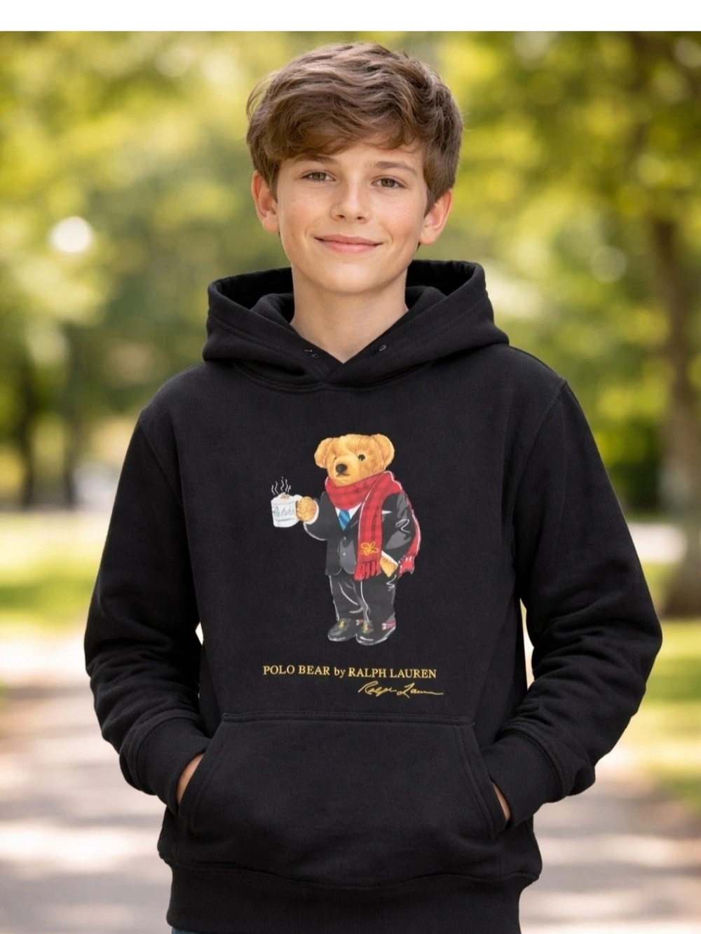 Polo Ralph Lauren Hoodie Youth Medium (10-12) Black Lunar New Year Bear Coffee